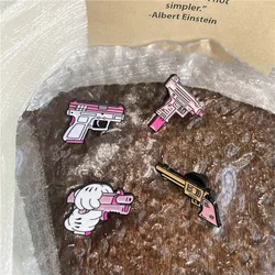 Cute Pink Pistol Enamel Brooch Cartoon Girl Weapons Metal Badge Clothes Collar Pins Bag Accessories Kids Gifts Jewelry