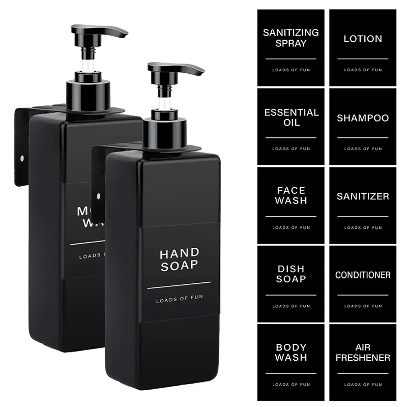 New Square Soap Bottle With Label&Rack Soap Dispenser Refillable Empty Shampoo Lotion Conditioner Container for Bathroom Kitchen