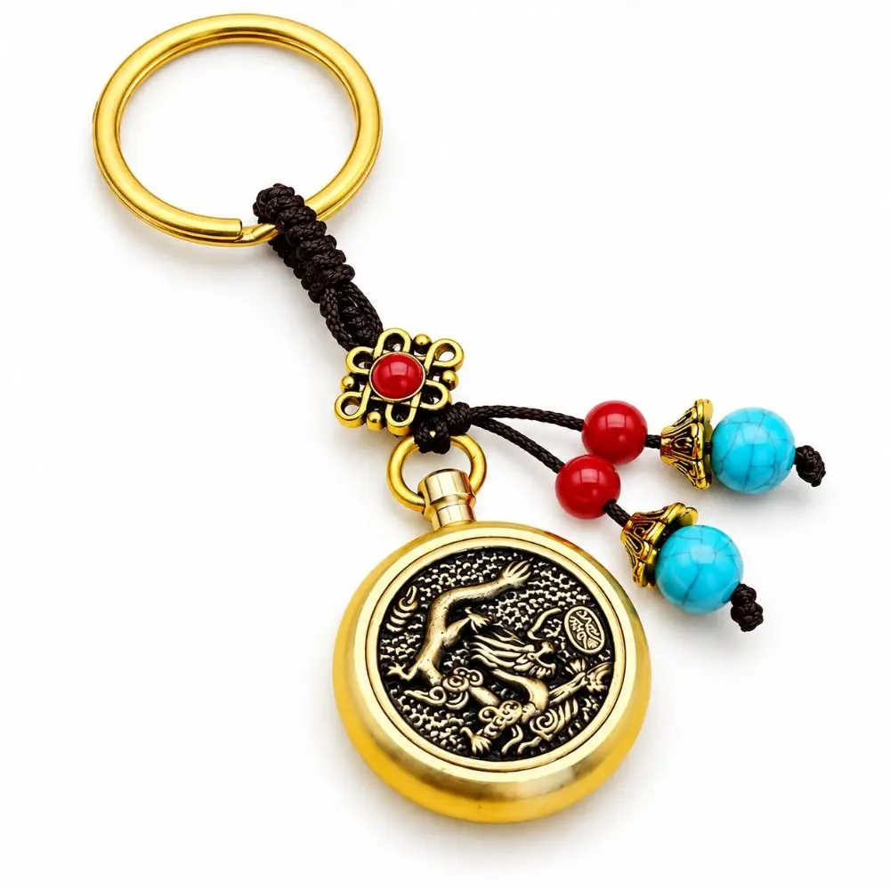 Dragon Pattern Keychain Pendant Rotating Design Tiger Pattern Dragon Keychain Metal Material Vintage Style Metal Keychain