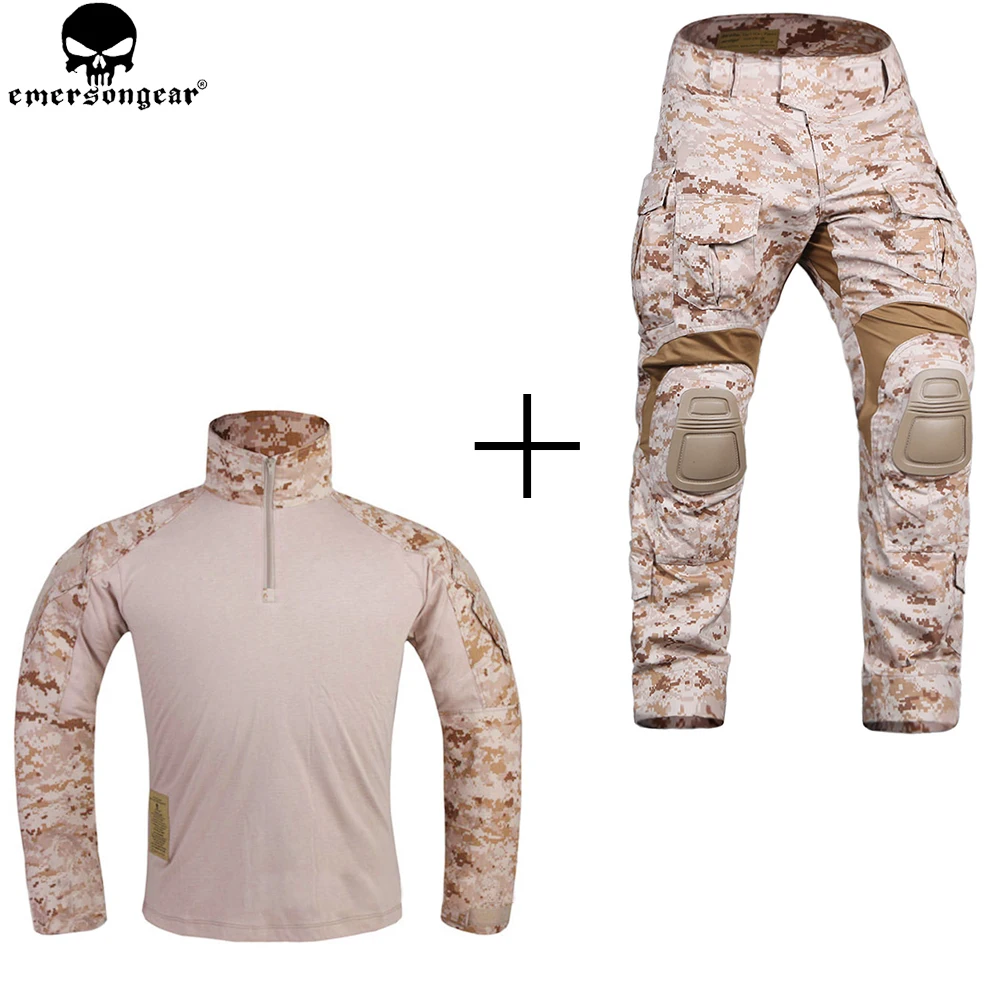 EMERSONGEAR New G3 Combat Uniform Hunting Multi-camo Shirt Tactical Pants with Knee Pads AOR1 Desert