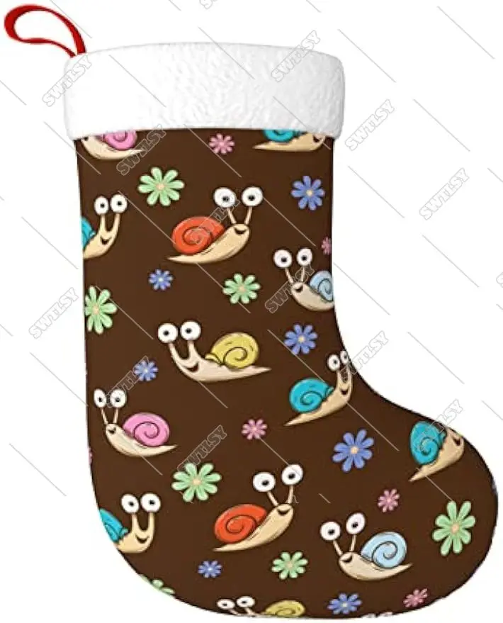 Cute Snail Cartoon Christmas Stocking Xmas Stockings Classic Holiday Decoration Fireplace Hanging Sock