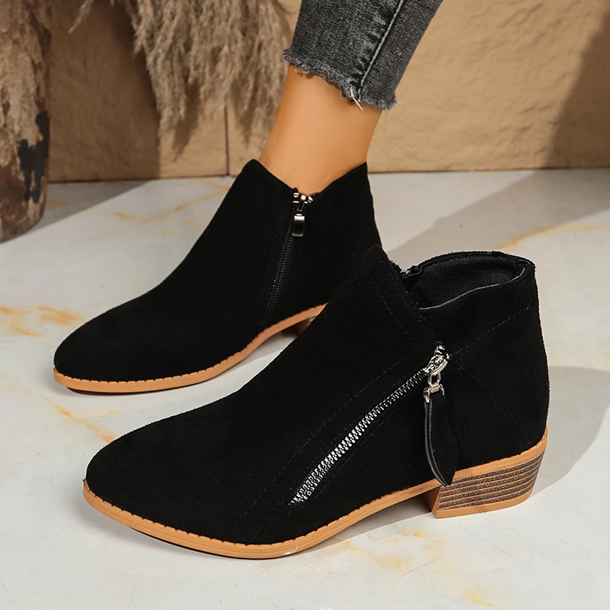 Frauen Stiefel Herbst/winter Seite Stiefeletten Weibliche Niedrigen Absatz Niedrigen Rohr Student College Stil Frauen Schuhe Bequeme Outdoor schuhe – Detail 11