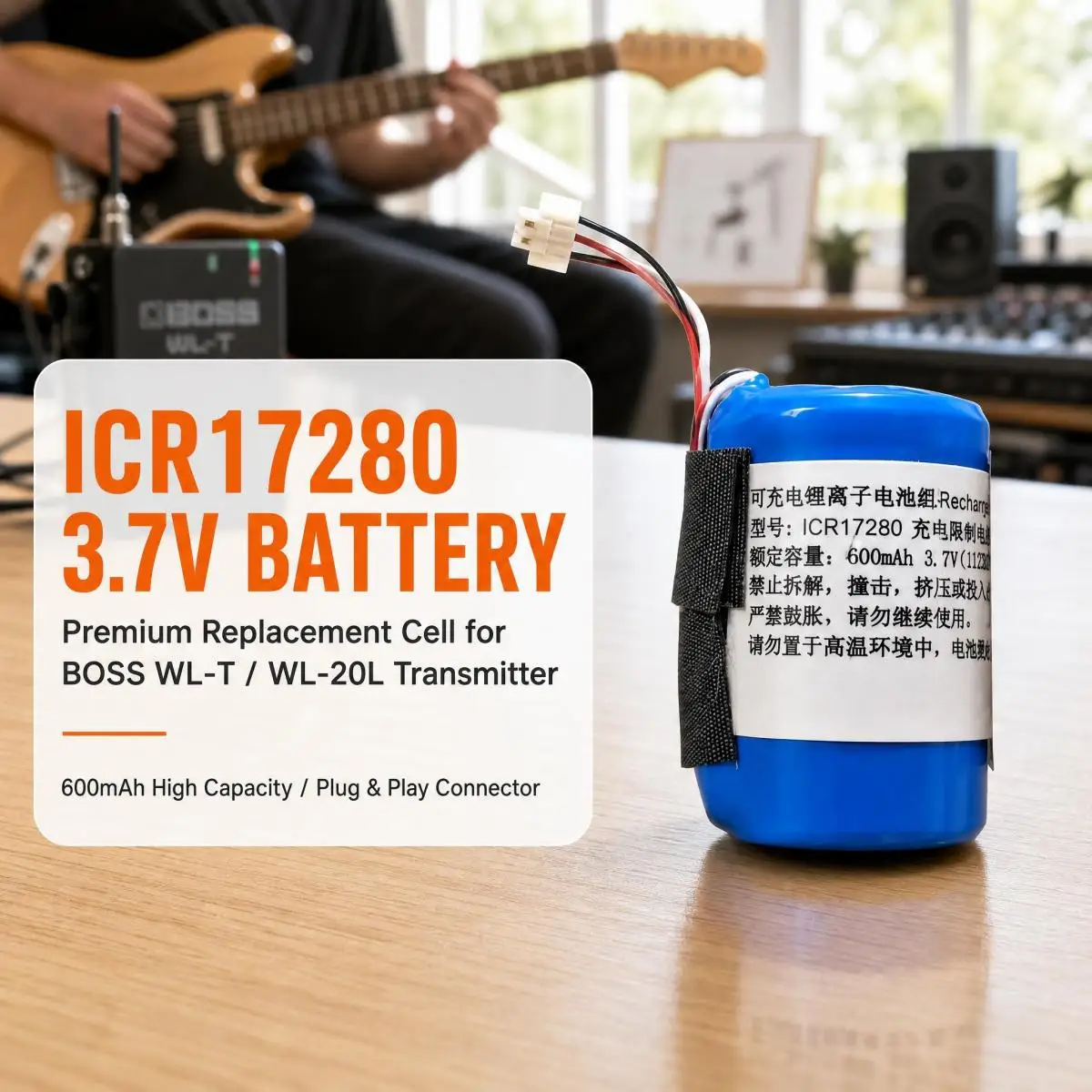 ICR17280 3.7V Li-ion Replacement Battery Cell for BOSS WL-T WL-20L Wireless Guitar Transmitter Guitar Accessory Repair Parts