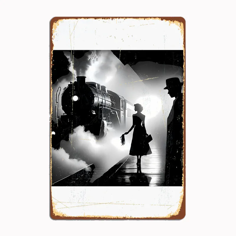 Noir Farewell at the Steam Train Poster Metal Tin Sign Truck Indoor and Outdoor Home Bar Coffee Kitchen Wall Decoration