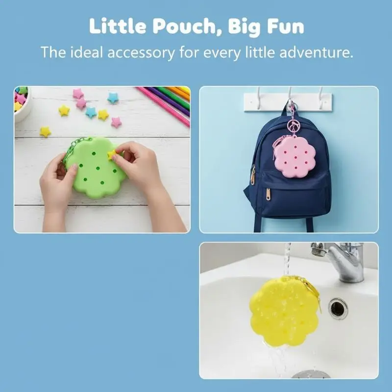 Zipper Closure Mini Wallet Cloud Flower Silicone Wallet Mini Size Card Holder Soft Silicone Cute Holes Money Bag Women Use