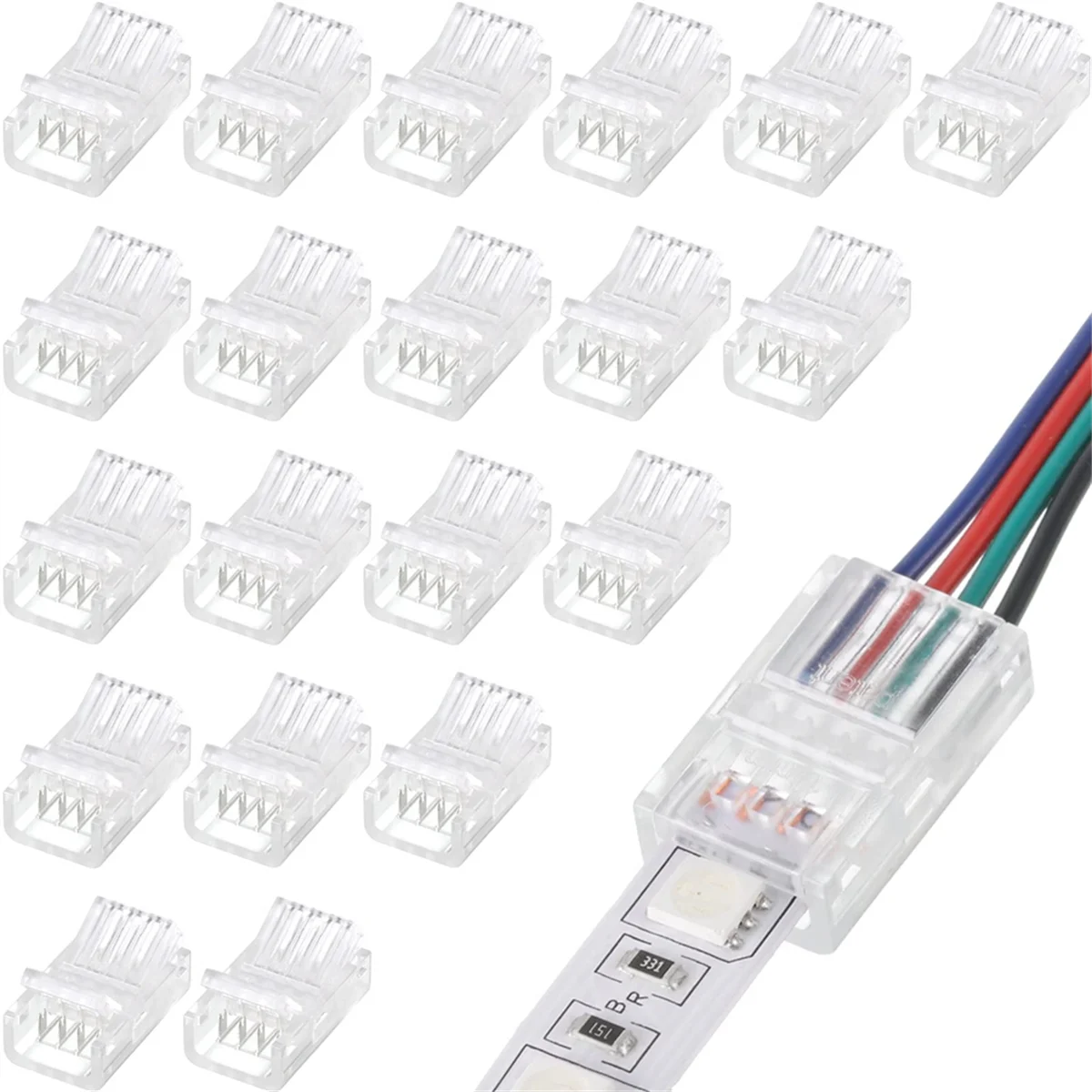 

LED Light Strip Connectors 20 Waterproof LED Adapter Connectors Solderless LED Light Strip Connectors 4 Pin 10mm