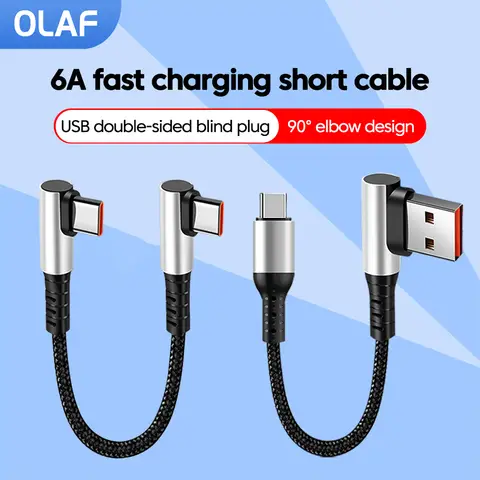 Olaf Cable corto de 90 grados USB tipo C a tipo C 6A carga rápida 25CM 50CM para banco de energía Cable USB C para iphone 15 Huawei Xiaomi