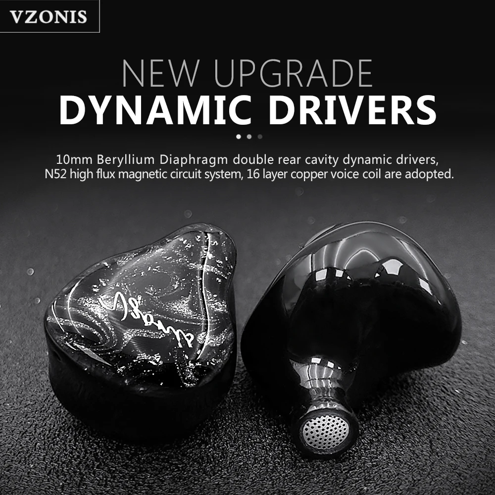 Vzonis Resin 3D Printed 10MM Dual Dynamic Driver HiFi IEM In Ear Earphones High-Resolution Monitoring Fever Music Headphones
