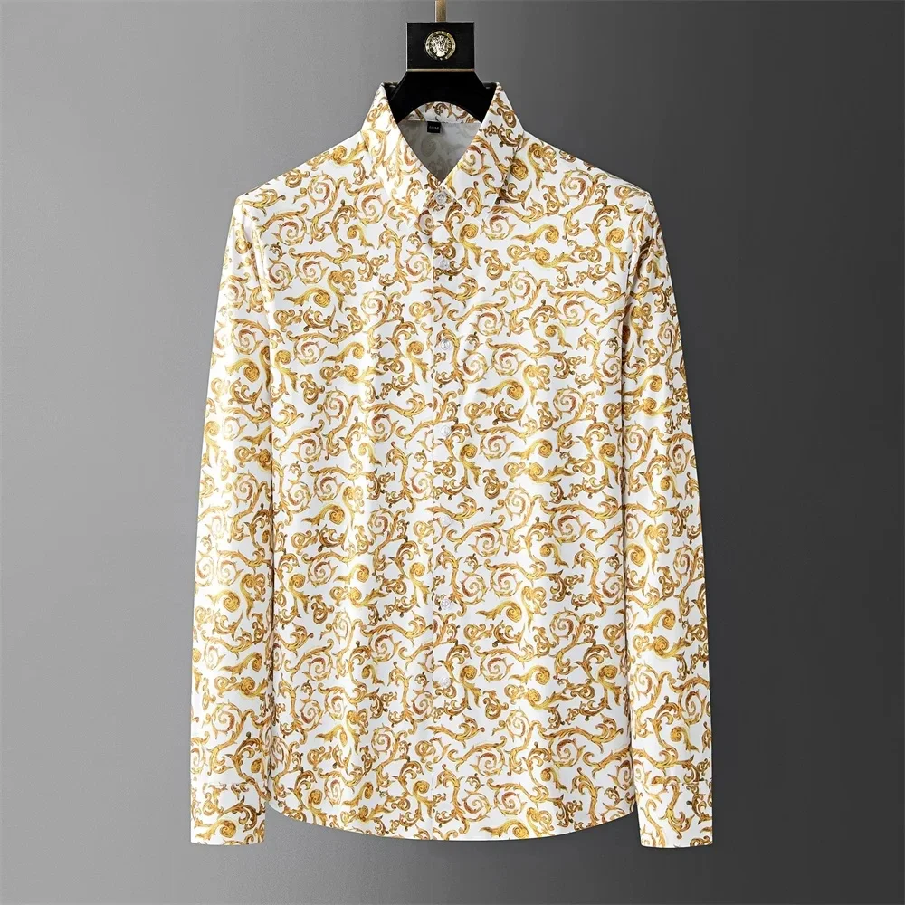 Luxury printed shirt men's long sleeved casual shirt fashionable street Korean style high-end feeling super large comfortable me