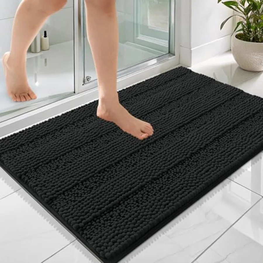 

Thick Bathroom Rugs 36x24, Extra Soft Absorbent Chenille Striped Bath Rugs, Rubber Backing, Machine Wash Dry, Bath Mats for Bat