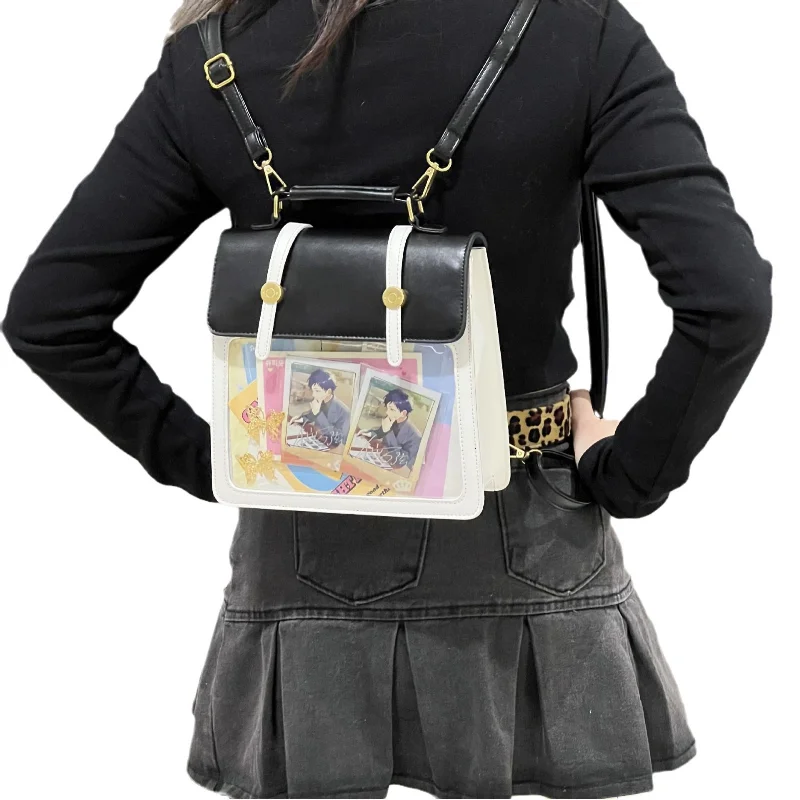 Newly JK Student Small Ita Backpack Kawaii Girls Clear Shoulder Bag Female Display Leather Crossbody Bag Women Black PVC Handbag