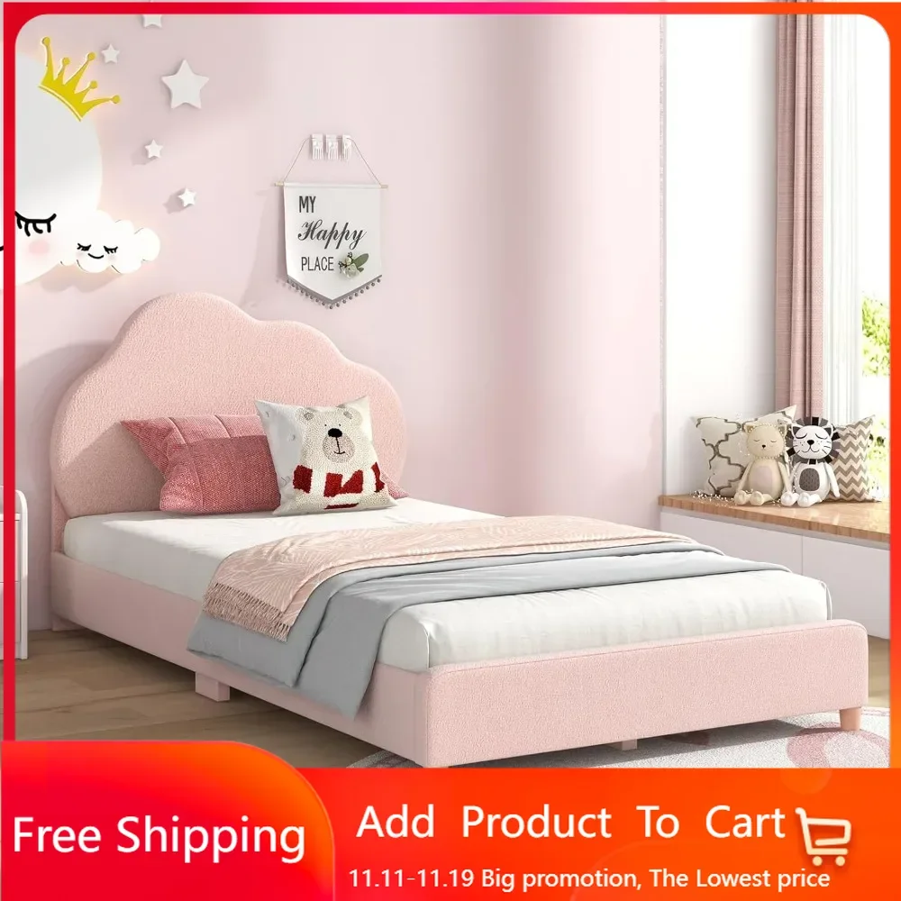 

Twin Bed Frames for Kids, Toddler Wooden Twin Bed Platform with Headboard & Slat Base, No Box Spring Needed