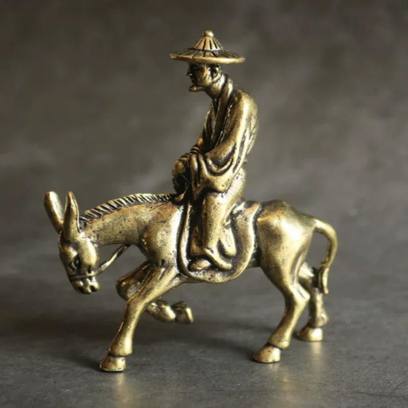 Retro Brass Mini Donkey Rider Statue - Traditional Creative Tea Pet, car Ornament & Desktop Display handle piece