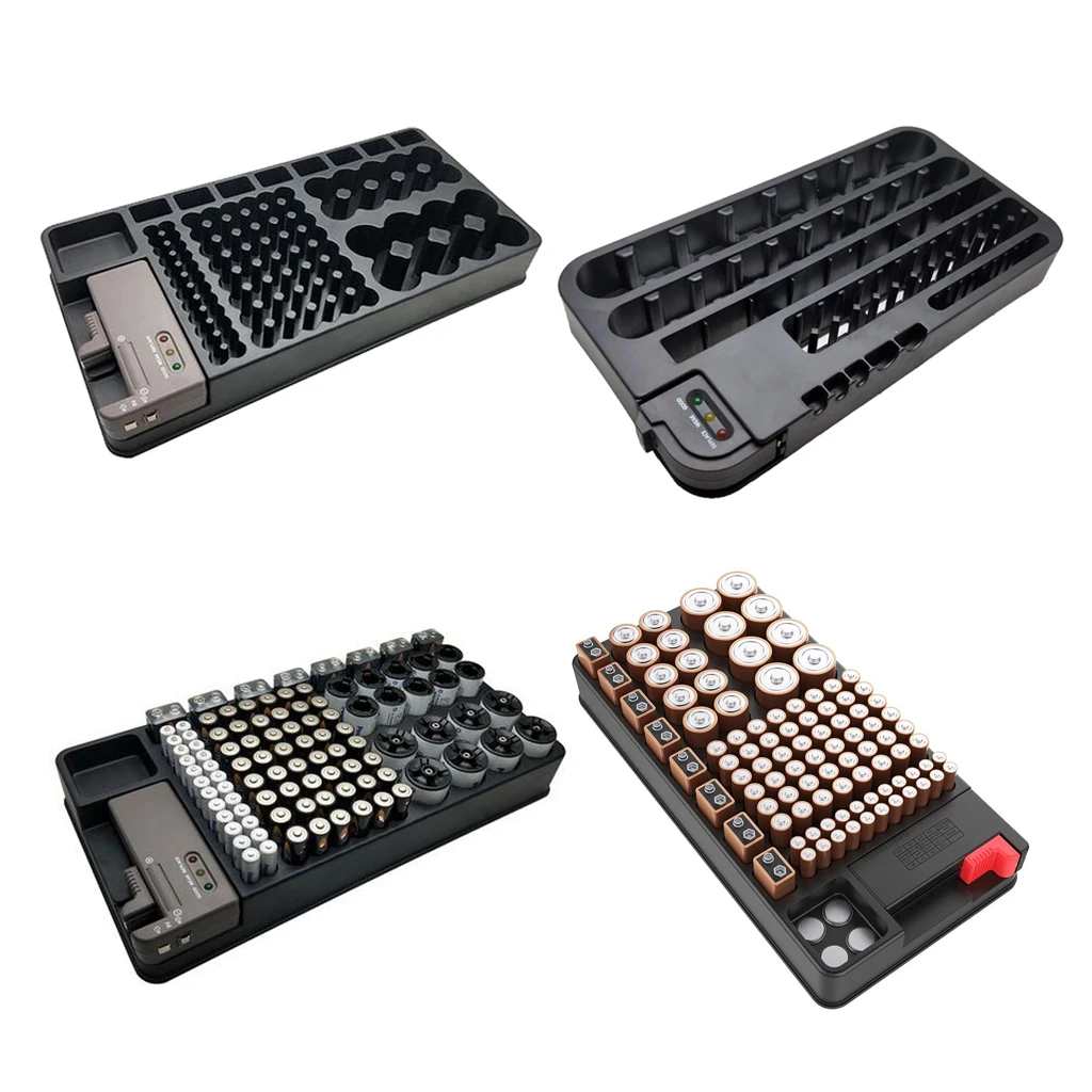 

Large Capacity Battery Storage Organizer with Power Tester Removable Rack for AA AAA 9V Batteries Home Use