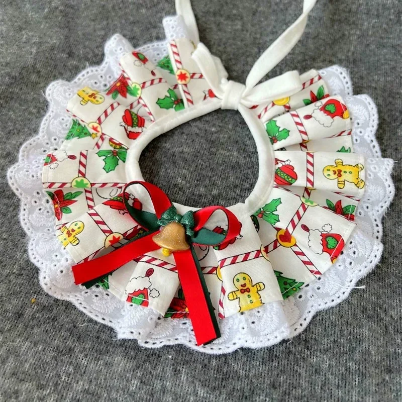 Christmas Pet Bow Bib Collar Scarf Plaid Bow Lace Drool Towel Bell Pendant Dog Cat Collar Necklace Embellishment Accessories