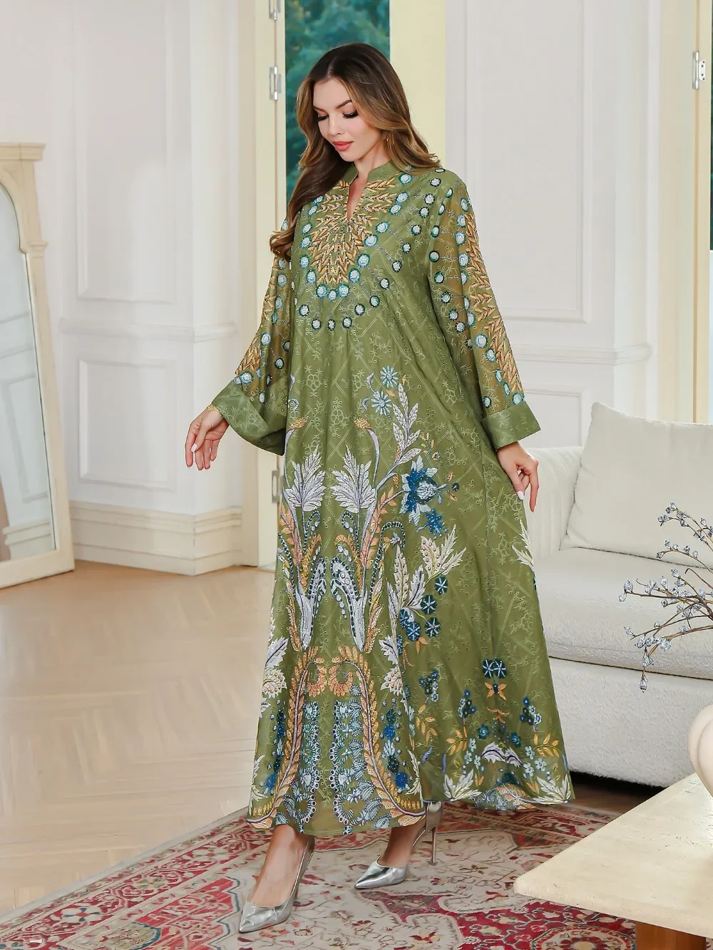 

Ид женское мусульманское платье Абая с вышивкой и бриллиантами Дубай Vestidos Largos вечерние кафтан Джалабия Рамадан кафтан арабский длинный халат 2026