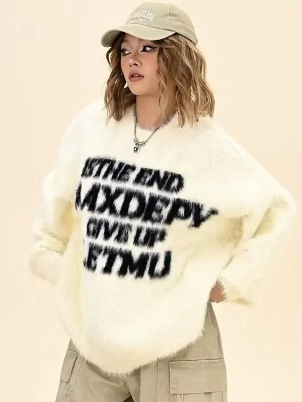 

Осень-зима круглый пуловер Ne, мужской свитер из искусственного меха, повседневная теплая винтажная трикотажная одежда, студенческая мода