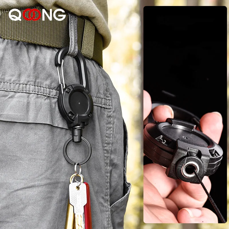 Retract Pull Belt Kevlar Rope Key Chain Cord Reel Recoil Badge Lanyard Clip Multitool Key Ring Outdoor Backpack Retractable