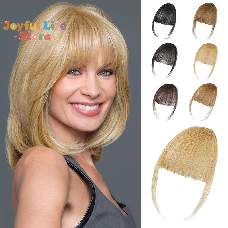 Synthetic Fake Air Bangs Natural Hair Extension Front Fringes Hairpiece Black Brown Clip In Bangs Double Sideburns Hair Styling