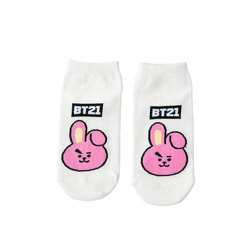 Bt21 Kawaii Anime Mang Cooky czystej bawełny krótkie skarpetki Cute Cartoon Rj Koya oddychające pochłaniające pot skarpetki dla par
