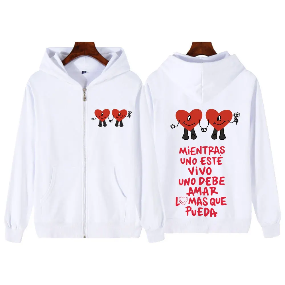 

Худи на молнии с принтом Bad Bunny 2026 Tour, унисекс, модная свободная повседневная зимняя куртка в стиле Harajuku, топ