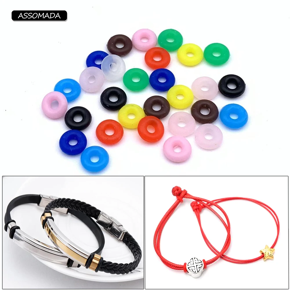 

30pcs Colour Silicone Jewelry Spacer Beads Isolation Ring For Bracelet Necklace Round Flat Cord DIY Jewelry Making Accessories