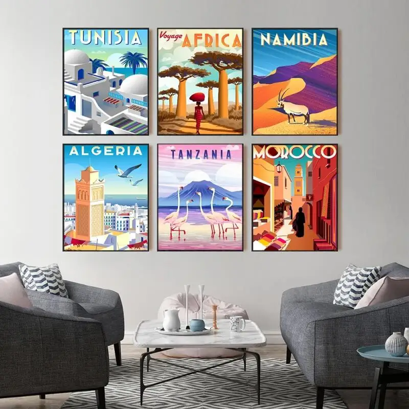 Vintage Travel Cities Africa Poster | Morocco, Tanzania, Namibia Landscape Art | Canvas Painting Wall Picture for Home Decor