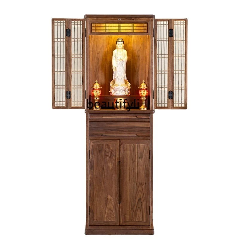 

Black Walnut 48 Buddha Niche with Door Altar Buddha Shrine Household Modern Affordable Luxury Altar Cabinet