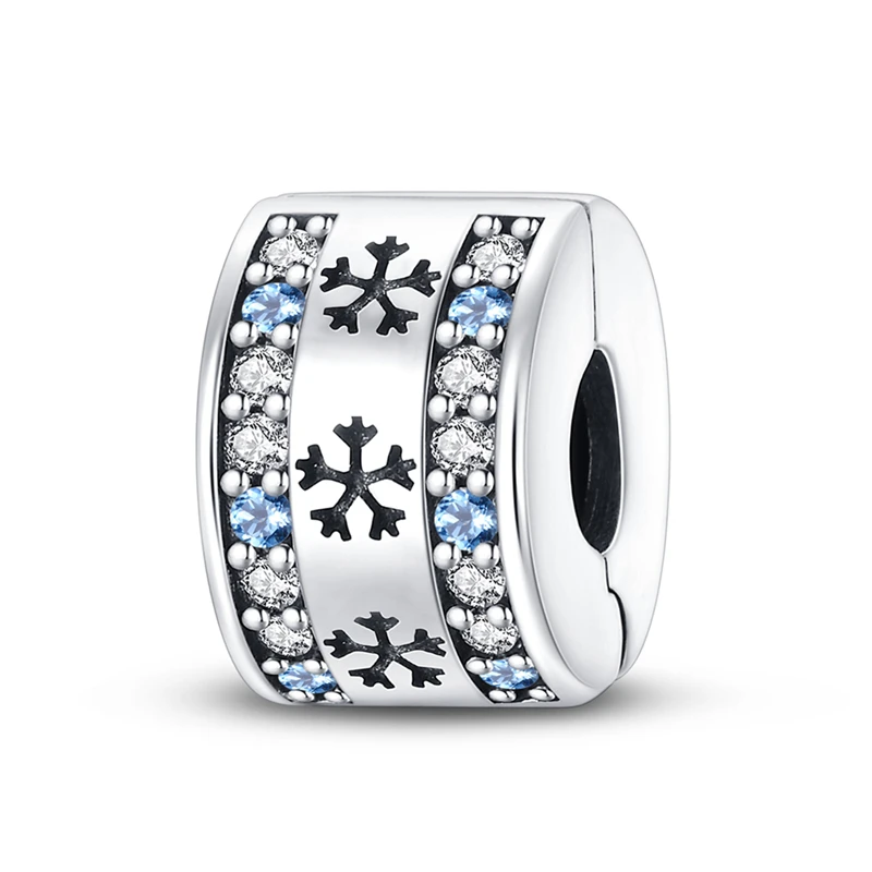 

925 Sterling Silver Charms Beads CZ Zircon Romantic Snowflake Safety Fixed Clip Fit Original Bracelet DIY Women Jewelry