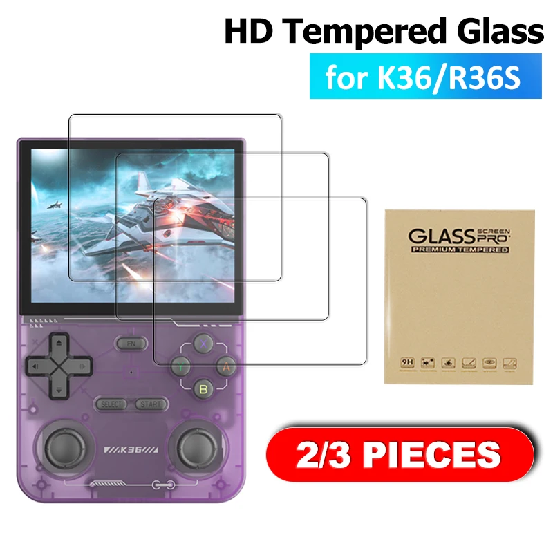 2/3PCS 9H HD Tempered Glass Film for K36 Handheld Game Console 3.5inch Screen Protector Cover for K36 R36S Screen Tempered Glass