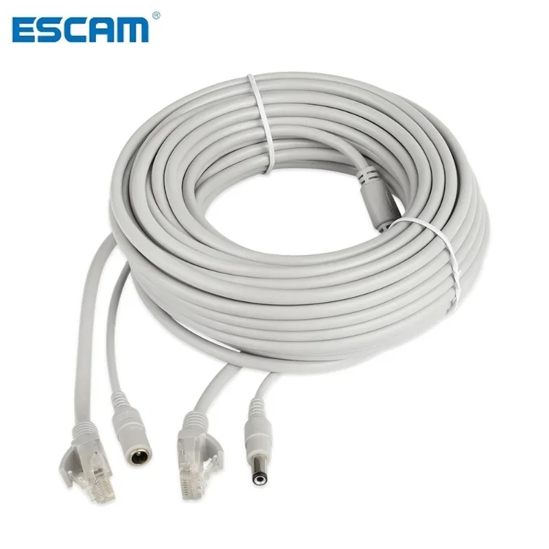 escam 30m 20m 15m 10m 5m rj45 mais dc 12v cabo de alimentacao lan cabos de rede para camera ip de rede cctv 01