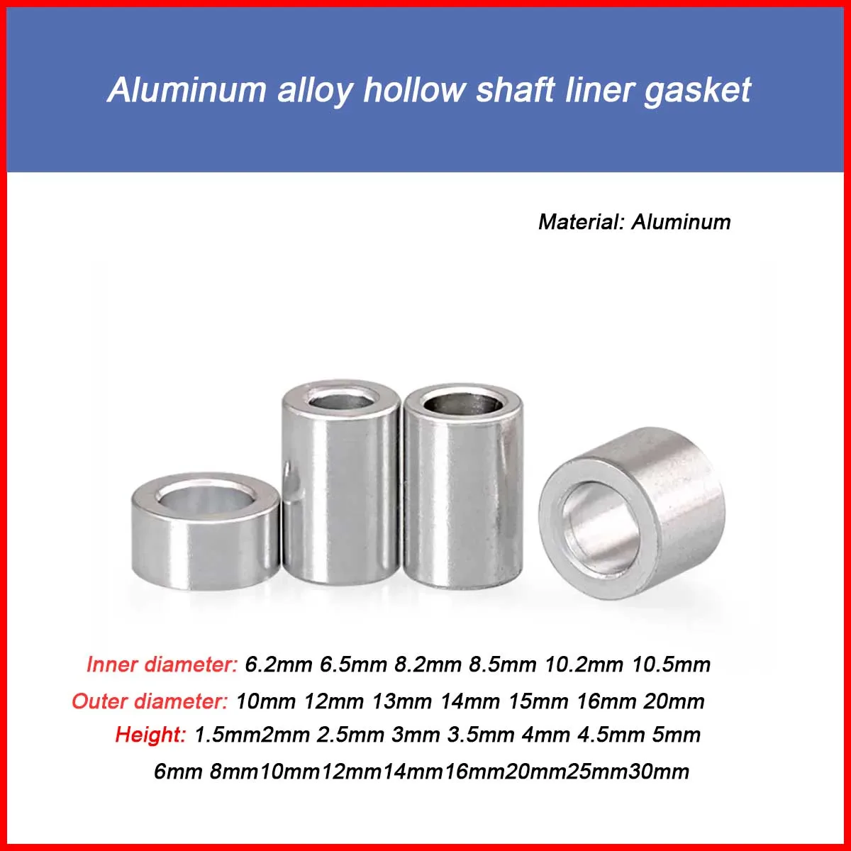

Aluminum Alloy Hollow Shaft Liner Washer Metal Pipe Screws Wear-Resistant Thickened Aluminum Flat Gasket Spacer Sleeve M6M8M10