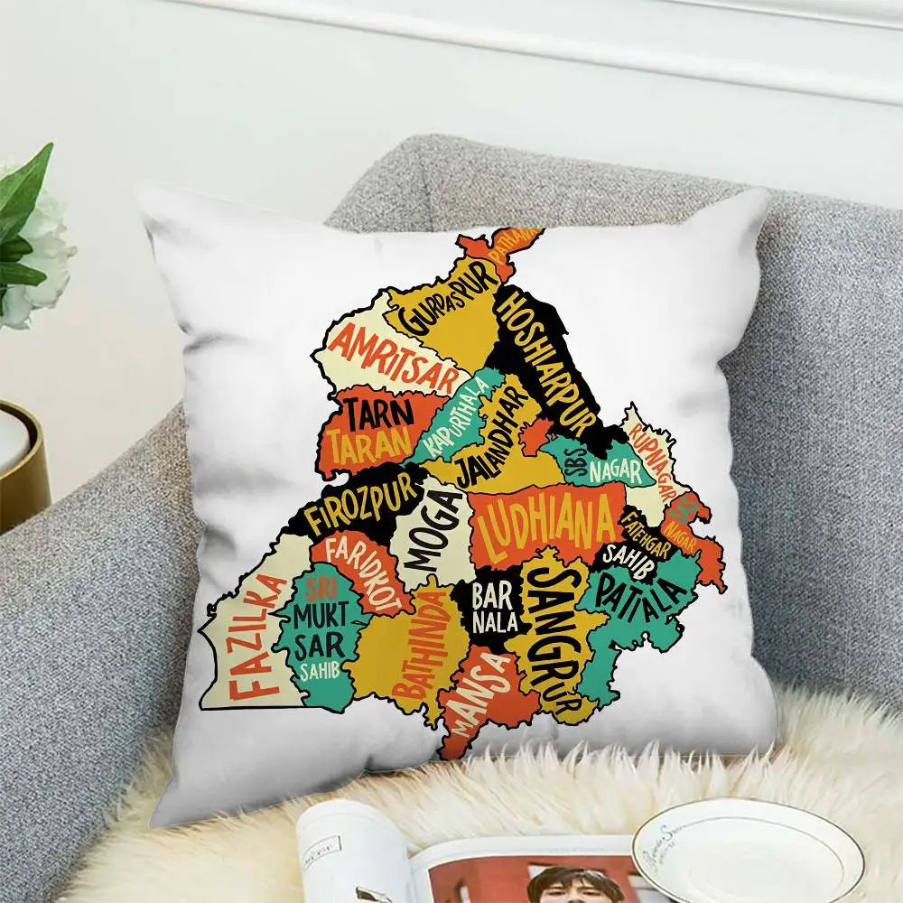 

Punjab Map Pillow Case Double-Sided Printing Cushion Cover 45x45 Decorative Cushions Sofa Home Decor Soft Pillowcase