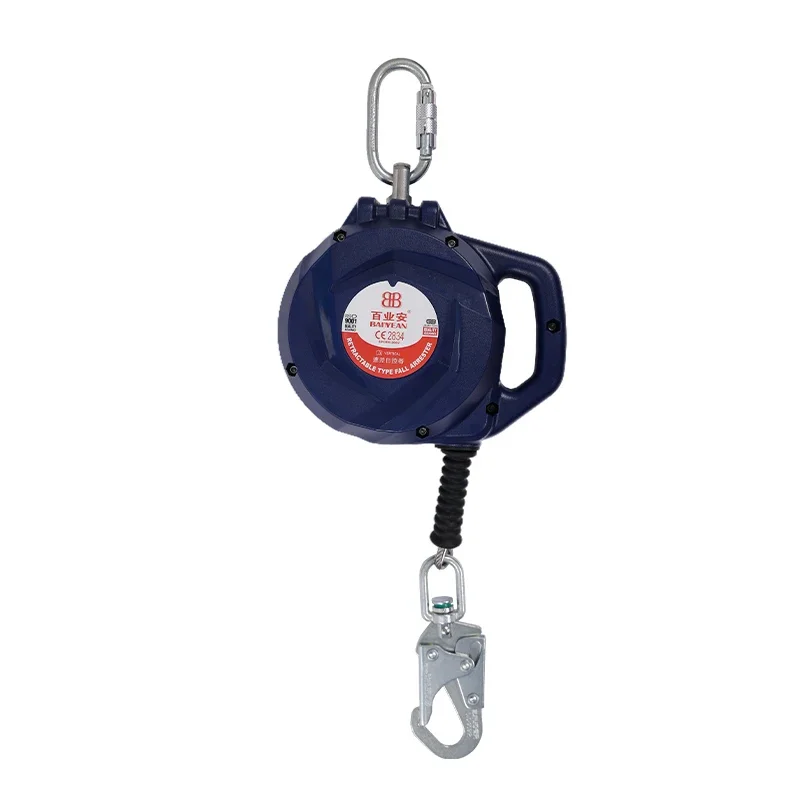 CE Certificated OEM 10M 100kg Stainless Steel Wire Rope Fall Arrester protection Safety Self Retracting Lifelines for Safety