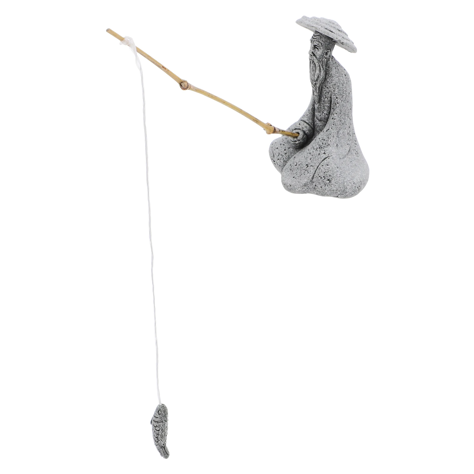 

Fisherman Figurine Grey Traditional Garden Decor Lifelike Mini Fisherman Figure Fish Tank Landscape Stone Statue