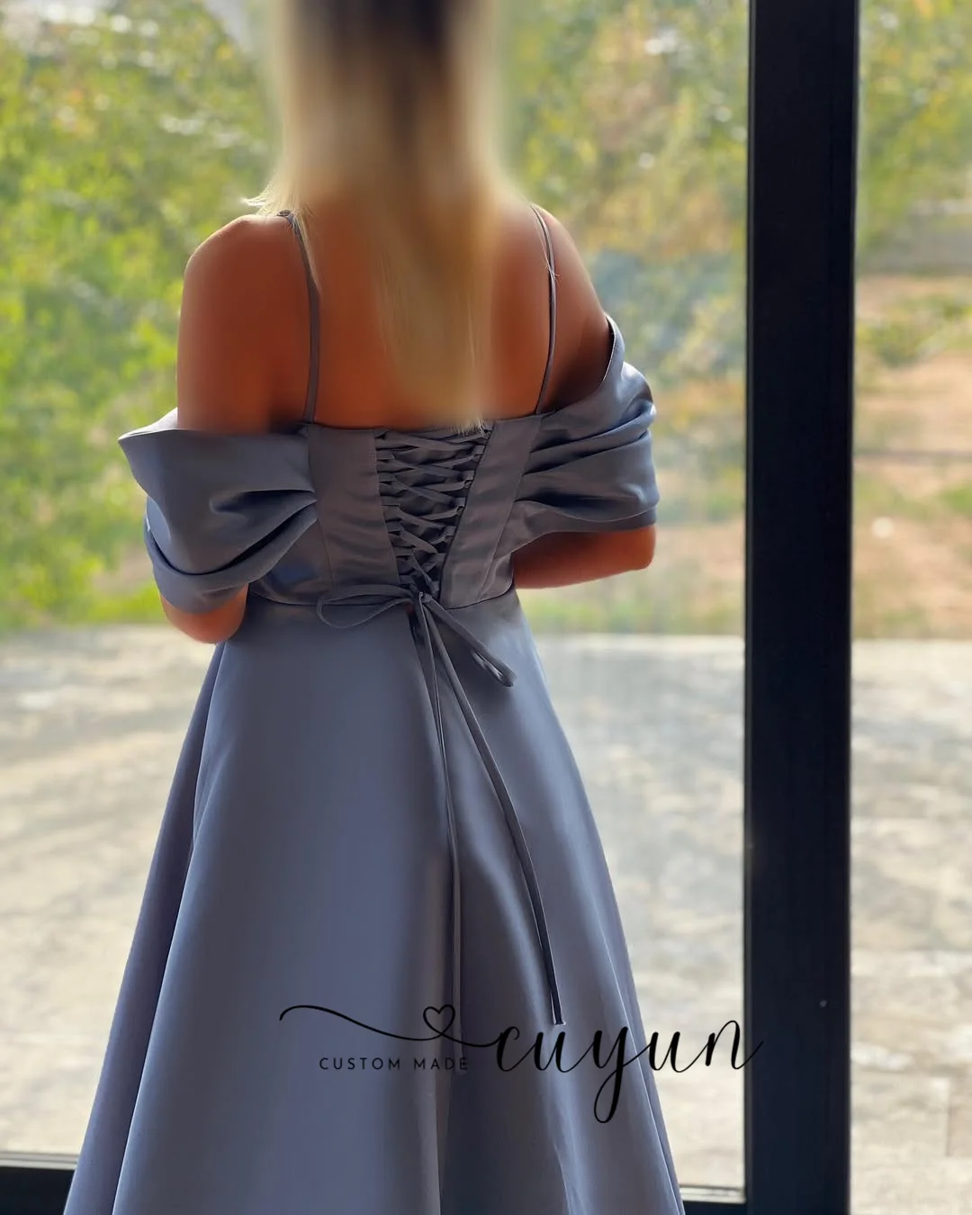 Suknie wieczorowe CUYUN szyte na miarę, długie, w kolorze błękitnym, z odkrytymi ramionami, eleganckie sukienki damskie na wieczór, plisowane, do ziemi, na wesele/przyjęcie.