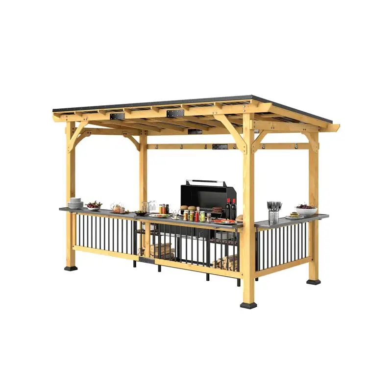 

Деревянный навес для беседки для гриля-барбекю, укрытие для приготовления пищи на открытом воздухе, водонепроницаемость и устойчивость к ультрафиолетовому излучению, идеально подходит для вечеринок в барбекю на заднем дворе и