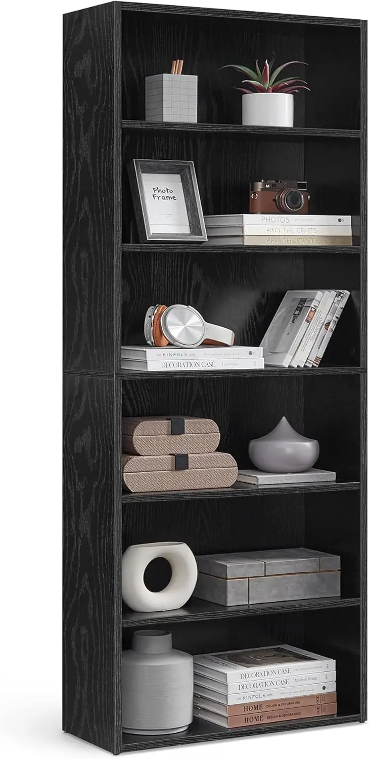 

6-Tier Bookcase, Open Storage Shelf, 9.4 x 23.6 x 63.3 Inches, for Living Room, Home Office, Dinning Room, Ebony Black