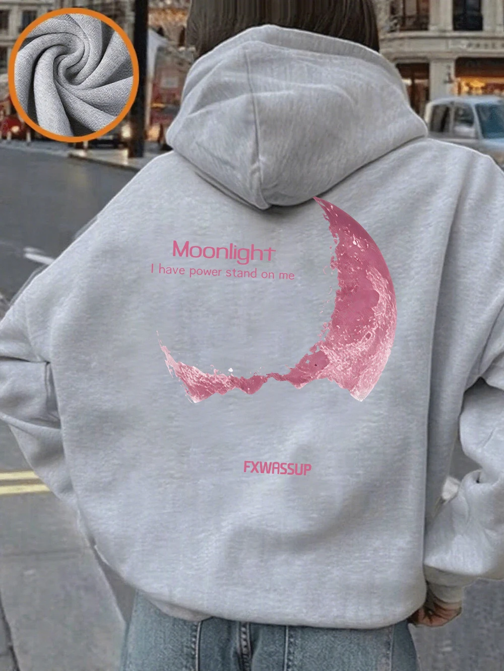 เสื้อฮู้ดพิมพ์ลายแสงจันทร์สวยงามสำหรับผู้หญิง เสื้อสเวตเชิ้ตลำลองพื้นฐาน มีกระเป๋า เสื้อกันหนาวผ้าฟลีซอุ่นๆ เสื้อผ้าผู้หญิง