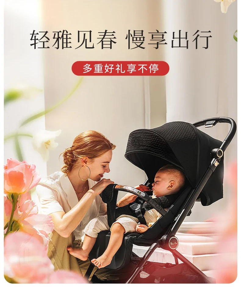 Baby stroller with light folding, high landscape and two-way shock absorption.