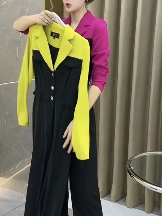 

Комбинезон с высокой талией и широкими штанинами, женские свободные повседневные брюки, костюм с воротником, дизайн, осенняя новинка, легкий вес Maturi