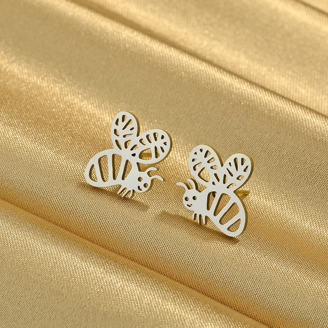 Todorova Small Bee Stud Earring Stainelss Steel Mini Animal Earrings for Women Men Dainty Jewelry Birthday Christmas Gift