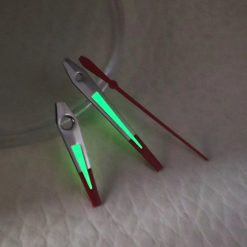 Modified watch hands with color matching red, silver, and green luminous hands suitable for stainless steel NH35/36/4R/7S mechan