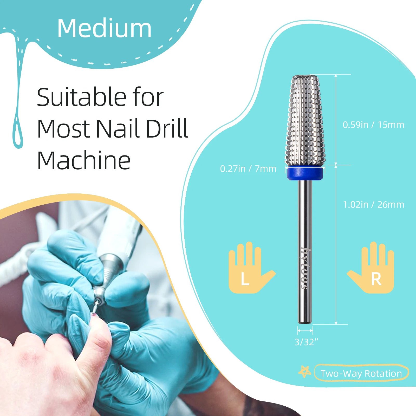 HYTOOS 20mm 길이 5 in 1 네일 드릴 비트 3/32 테이퍼드 카바이드 드릴 비트 전동 드릴 파일 액세서리 젤 제거용