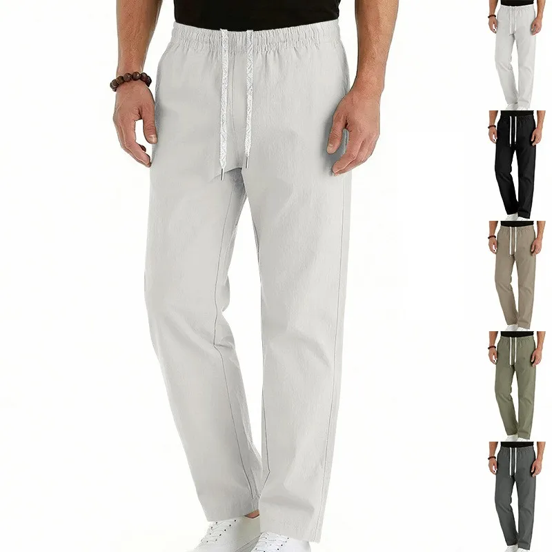 

Men's Summer Casual Commuter Pants, High Street Minimalist Loose Straight Trousers, Breathable Drawstring, Lightweight Quick Dry