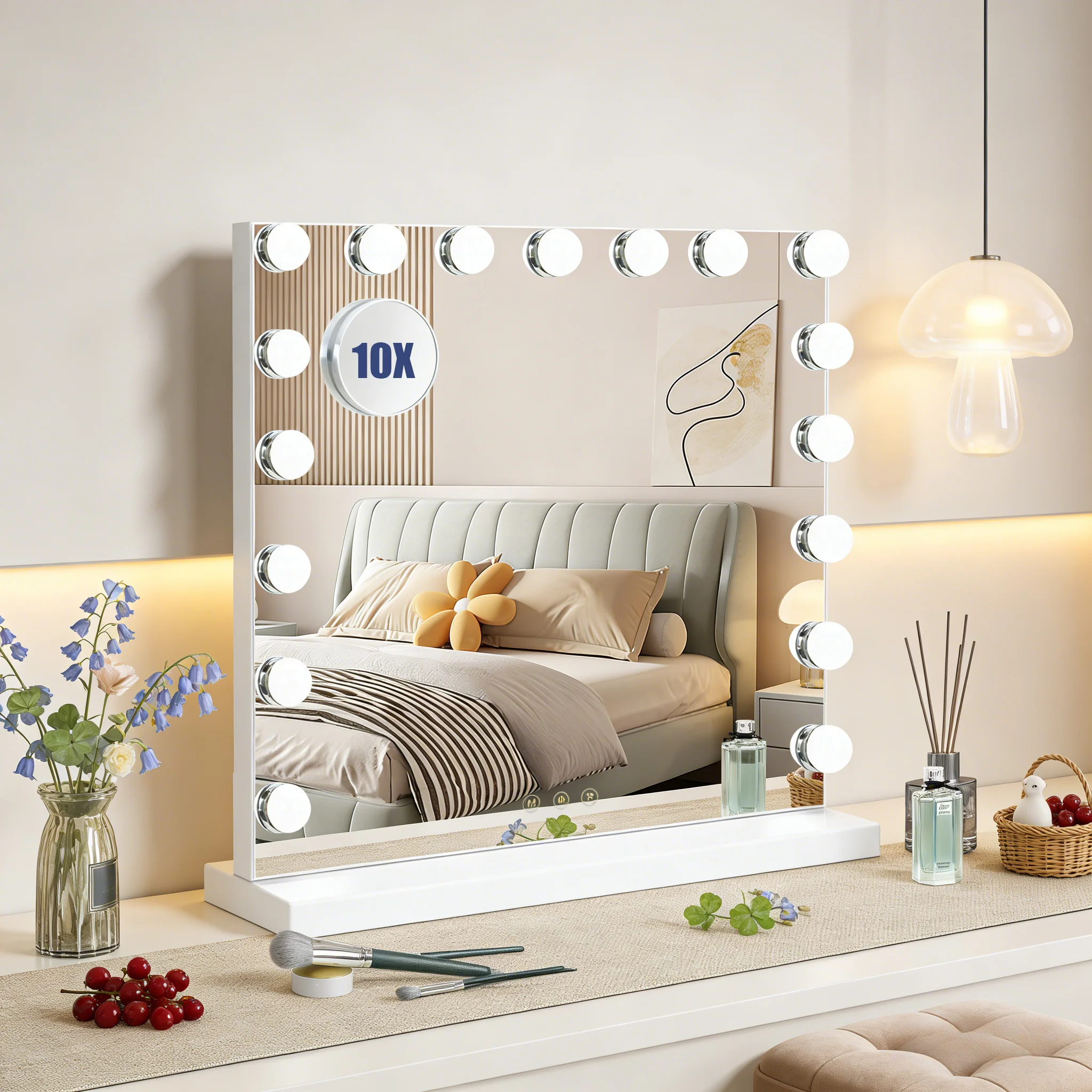 Miroir de maquillage Hollywood Teousev avec 14/17 ampoules LED, 3 couleurs réglables, commande tactile et port de charge USB, miroir de table