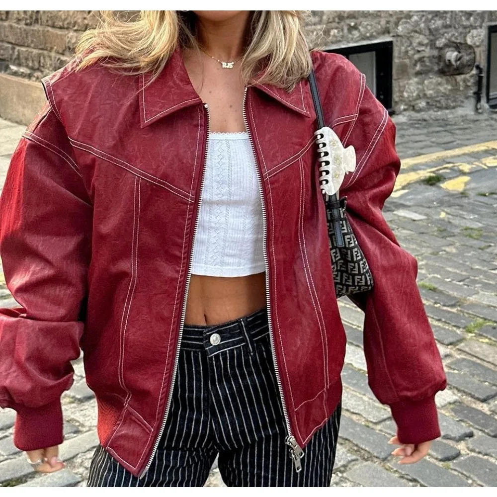 

2025 Autumn New Style Retro Collar Jacket Leather Coat Jacket