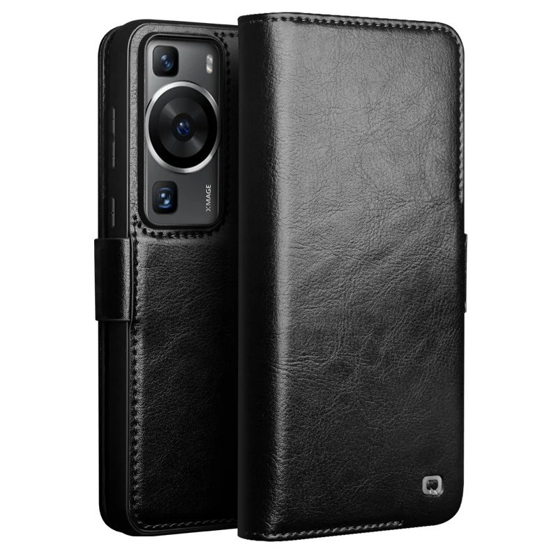 QIALINO Genuine Leather Flip Case for Huawei Ascend P60 Pure Handmade Phone Cover with Card Slots for P60 Pro