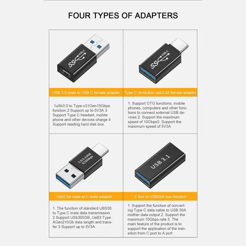 USB Para Tipo C Adaptador OTG USB-A ToUSB Tipo-C Conector Fêmea Para Smartphone Laptop Adaptadores 5Gbps Transferência