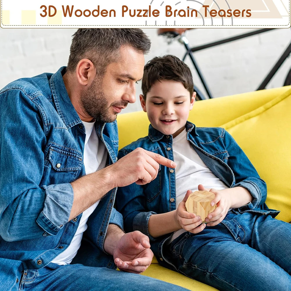 3D Wooden Cube Brain Teaser Puzzle IQ Challenge Puzzle Games Logic Smart Mind Puzzle Box Lock Toy Removing Assembling Luban Lock